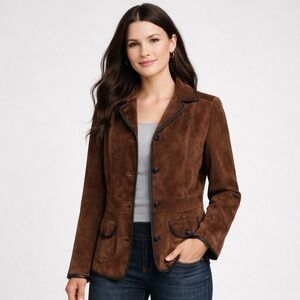 Eddie Bauer Seattle Suede Brown Leather Jacket Blazer Size Small